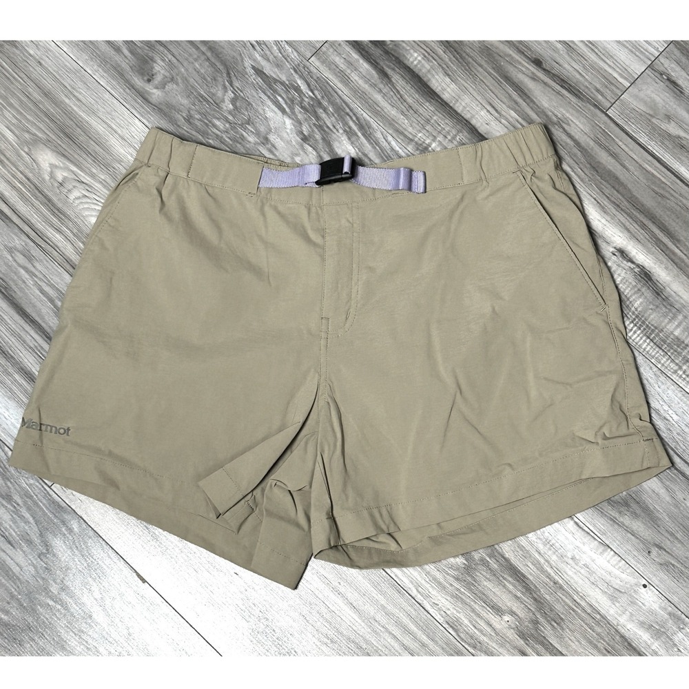 Marmot Womens Hiking Shorts Tan Khaki Belted Technical Trail Size 12